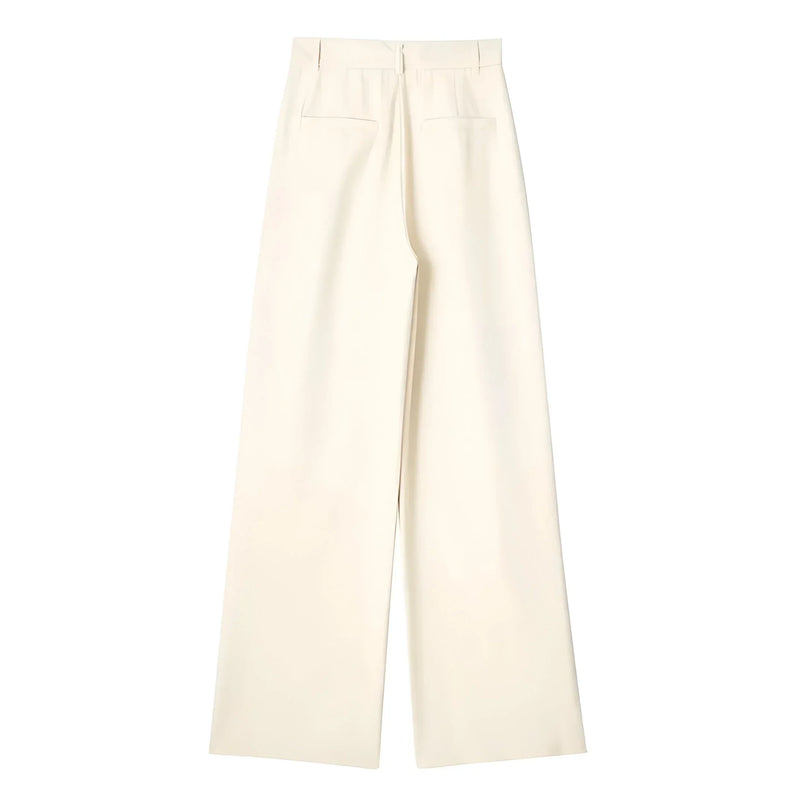 Striped & Solid Color High-Waisted Wide-Leg Pants