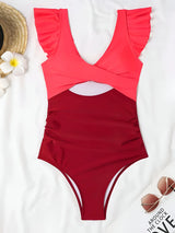 Hollow Out Cross One-Piece Swimsuit