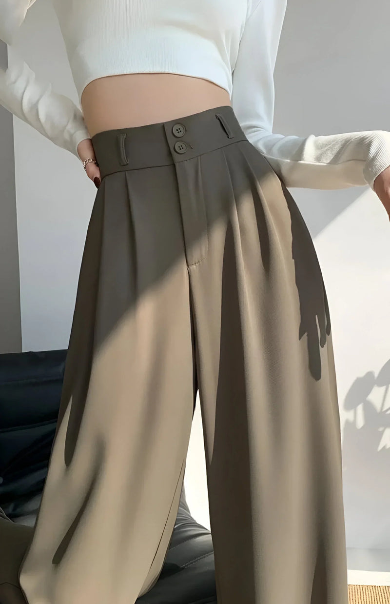 High-waisted wide-leg pleated pants
