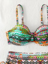 Colorful Printed Bikini Set with Adjustable Drawstring