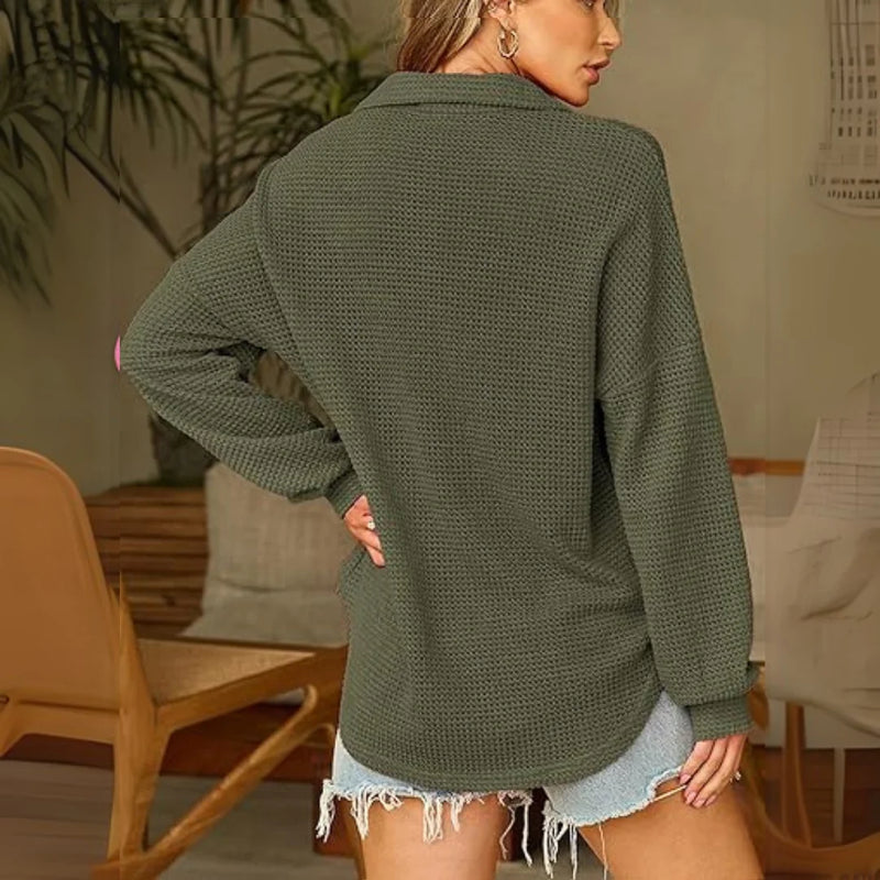 Cozy Waffle Knit V-Neck Henley Shirt