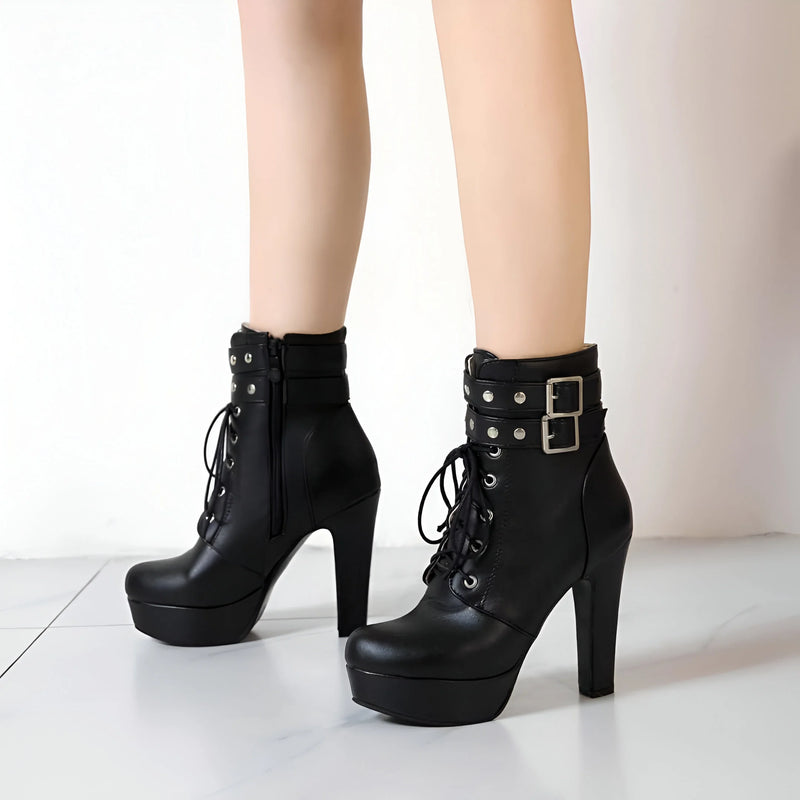 Women’s Black Matte Lace-Up Ankle Boots