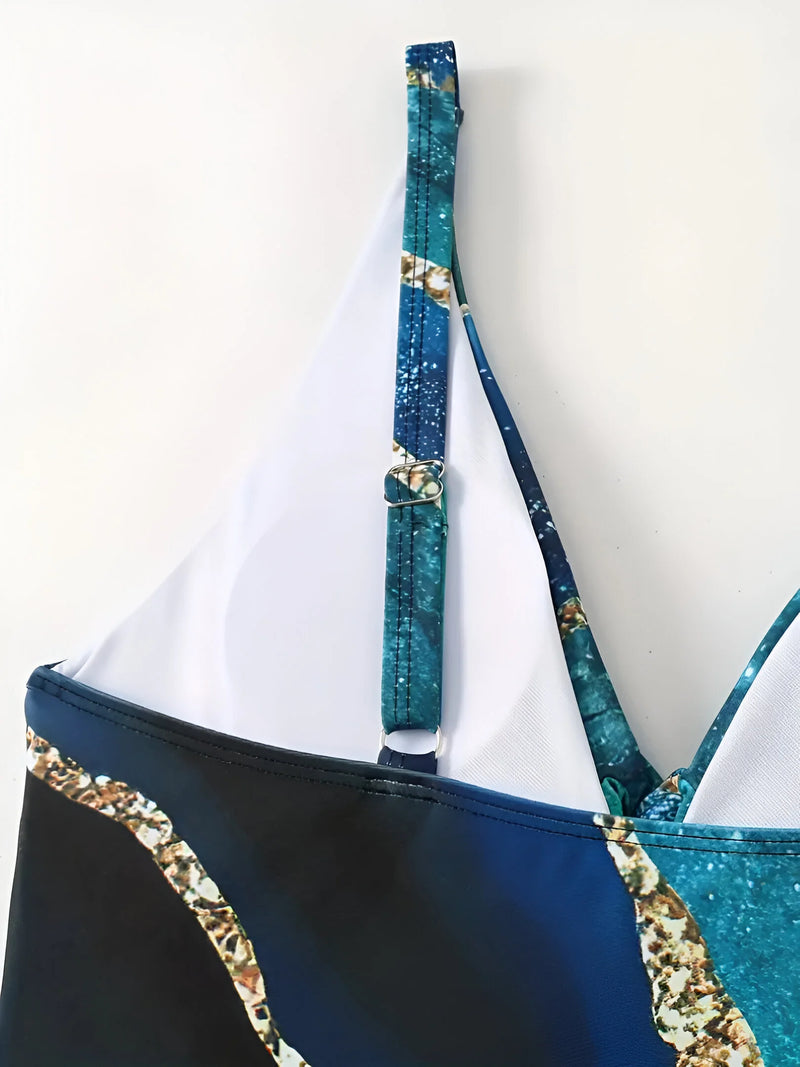 Tropical Print Two-Piece Swimsuit & Sarong Set