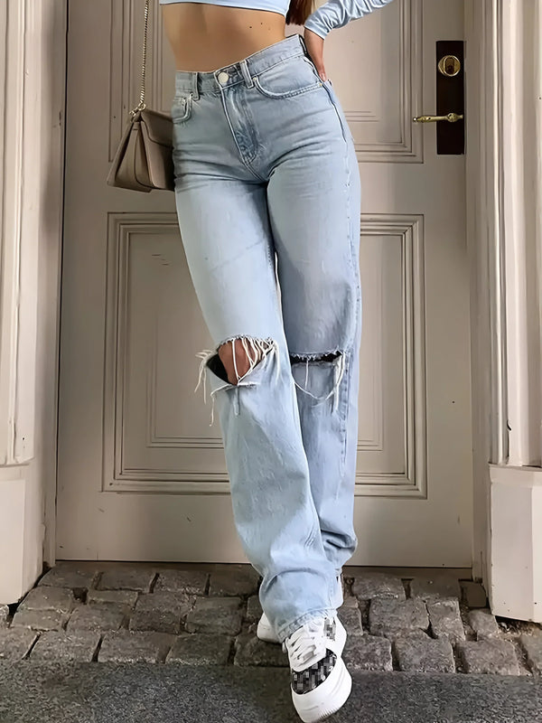 Ripped straight-leg jeans with a relaxed fit