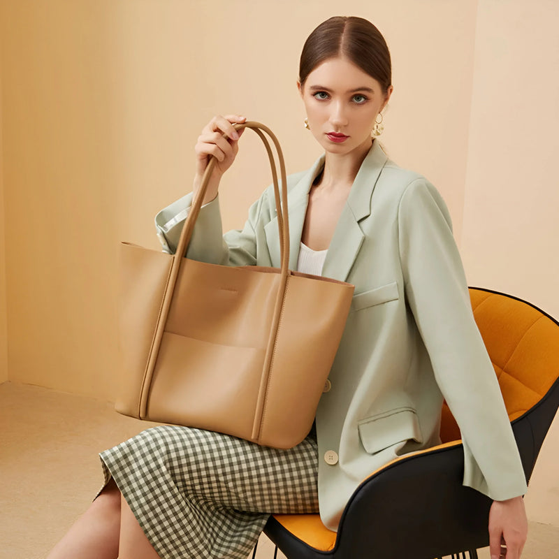 Women's Spacious Split Leather Tote Bag