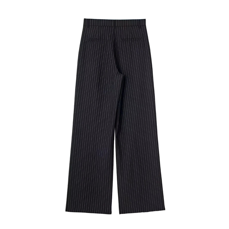 Striped & Solid Color High-Waisted Wide-Leg Pants