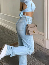 Ripped straight-leg jeans with a relaxed fit
