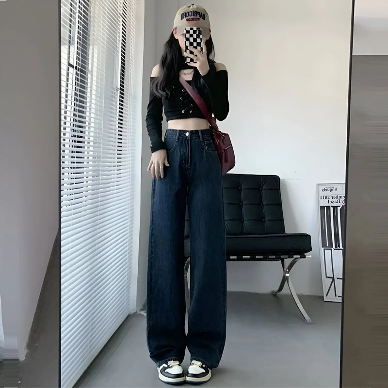High-waisted loose straight-leg jeans