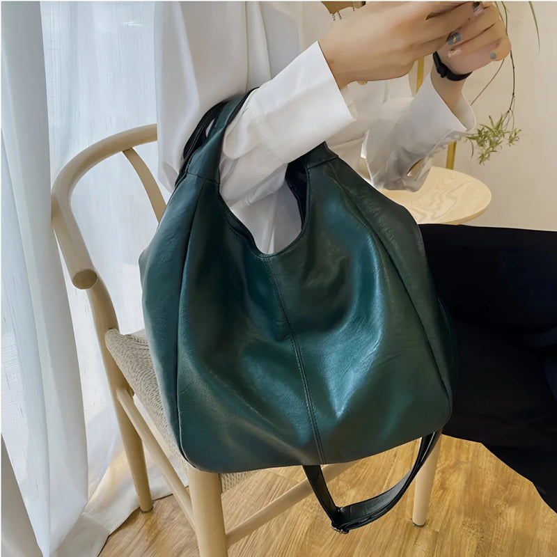 Large Leather Tote with Zipper Closure