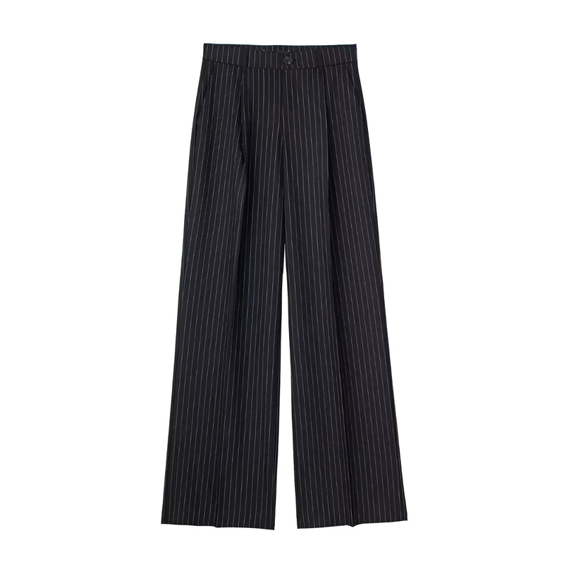 Striped & Solid Color High-Waisted Wide-Leg Pants