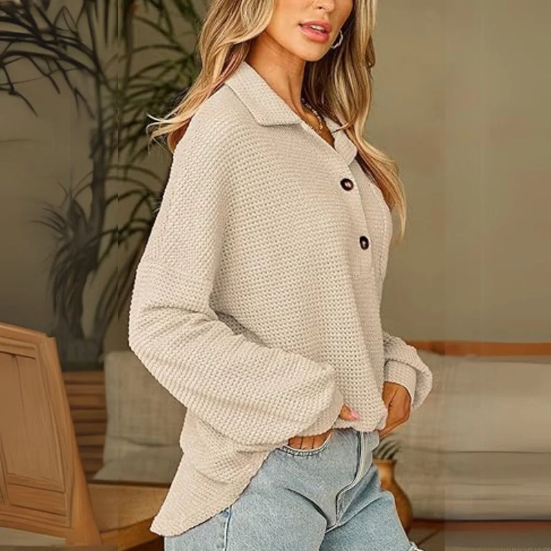 Cozy Waffle Knit V-Neck Henley Shirt
