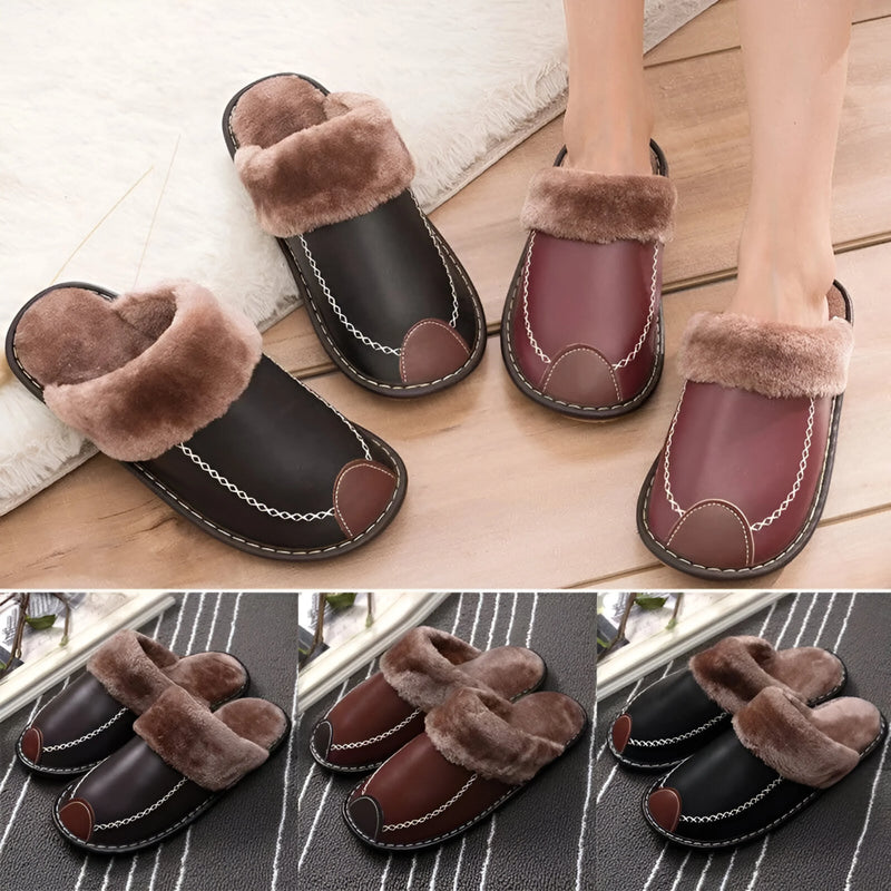 Winter Waterproof PU Leather Slippers