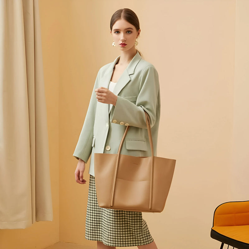 Women's Spacious Split Leather Tote Bag