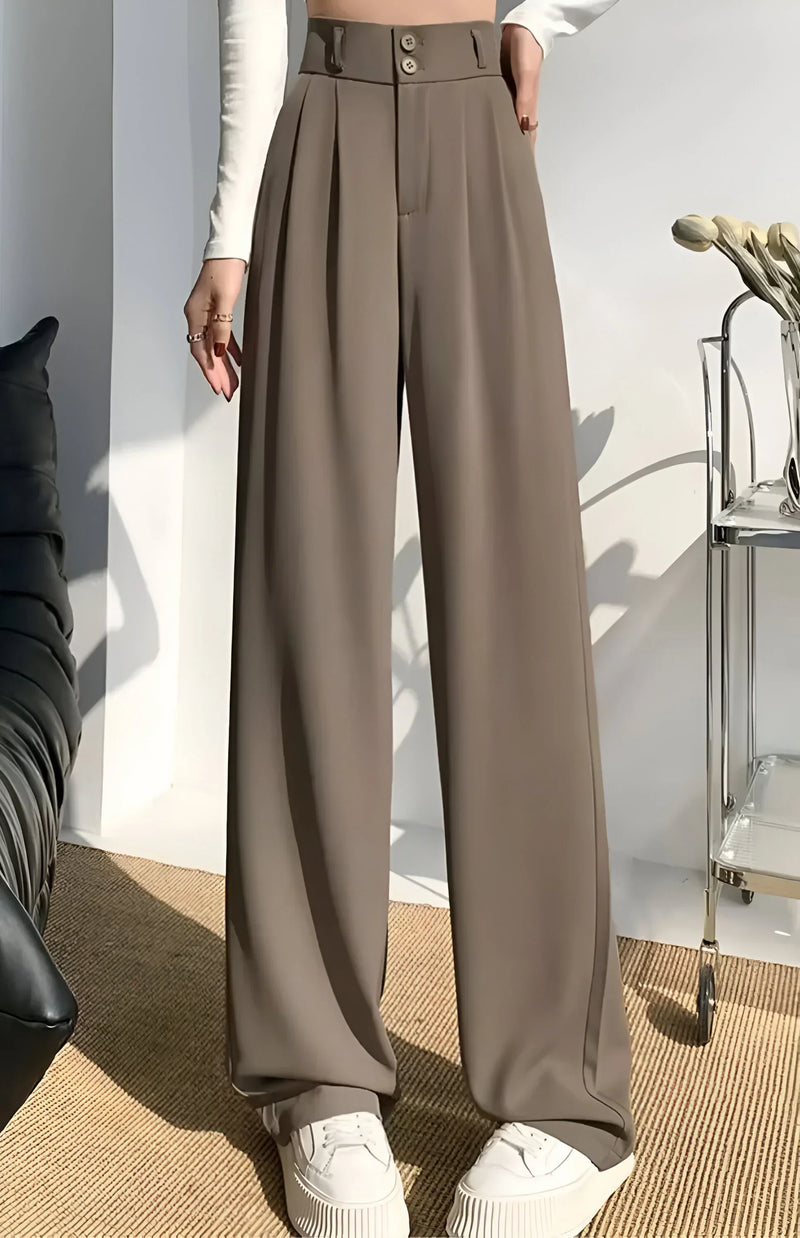 High-waisted wide-leg pleated pants