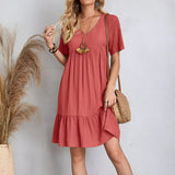 Women's V-Neck Ruffle Peplum Dress