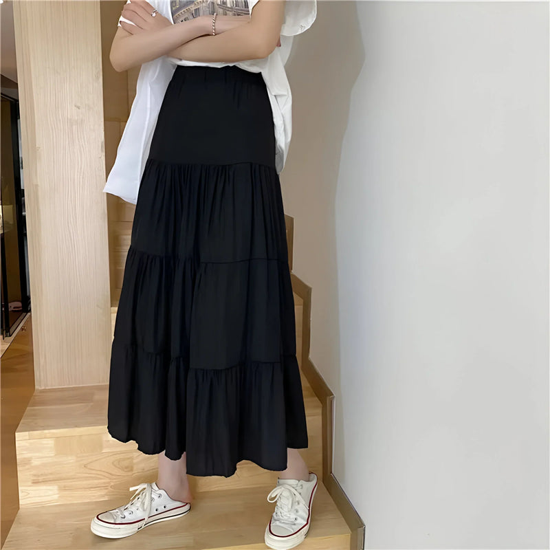 Women's high-waist chiffon A-line skirt