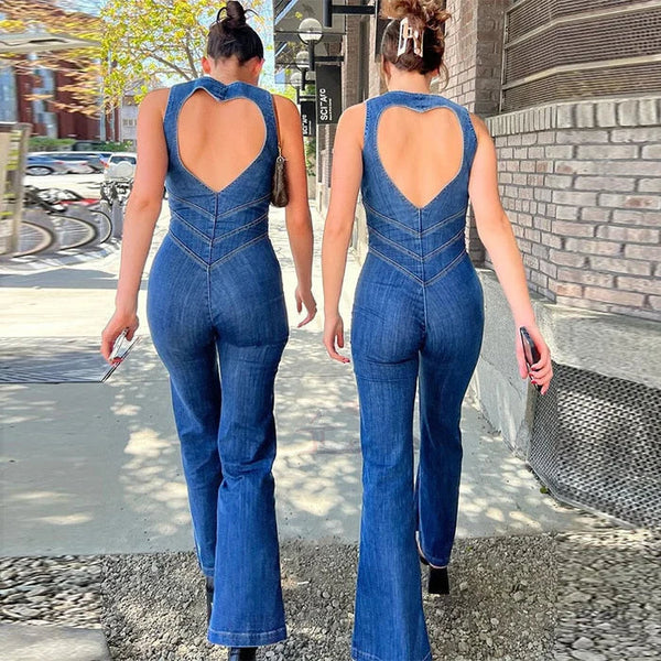 Bold & Stylish Sleeveless Backless Denim Jumpsuit