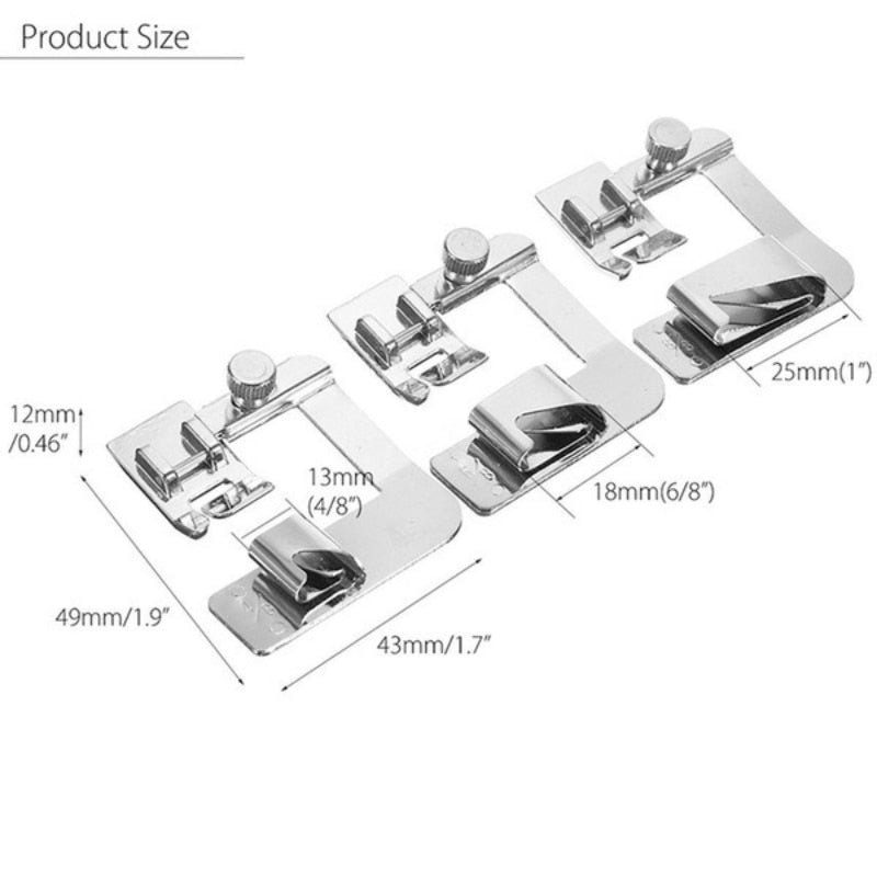 rolled hem presser foot set - 3 pcs