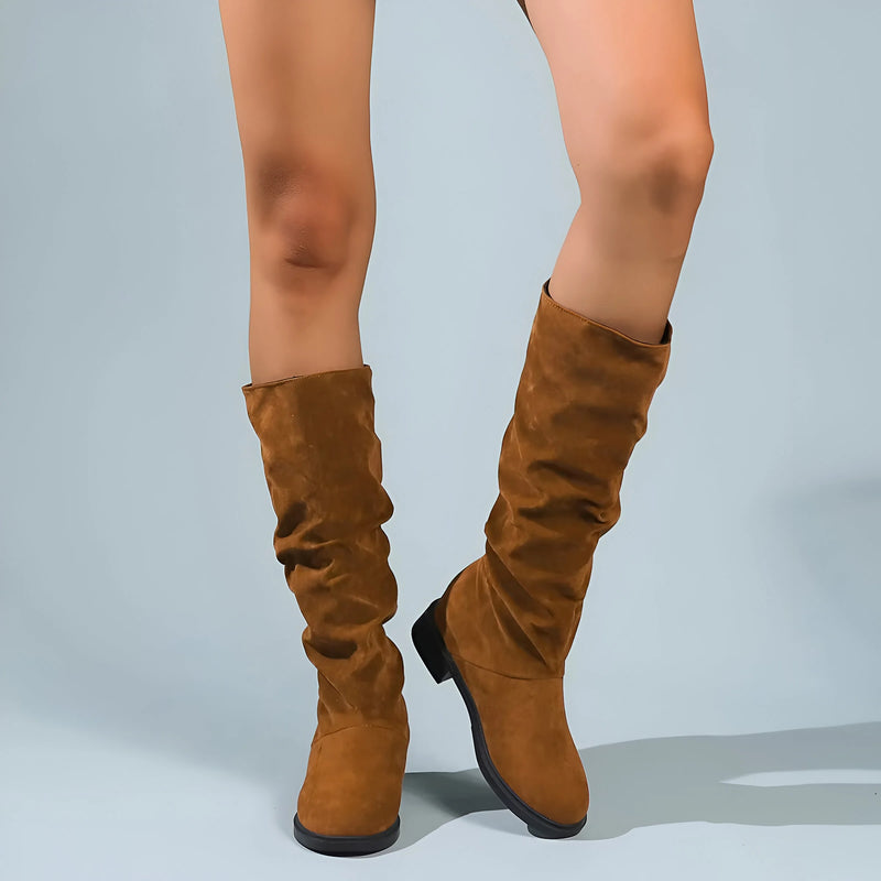 Slouchy Mid-Calf Boots with Round Toe