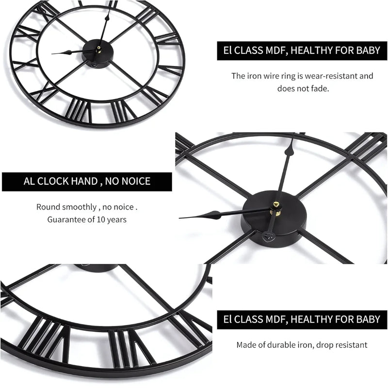Large 3D Roman Numeral Wall Clock