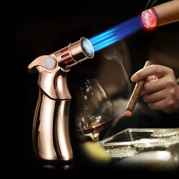 Windproof 4-Torch Butane Lighter for Cigar, Kitchen and BBQ Use
