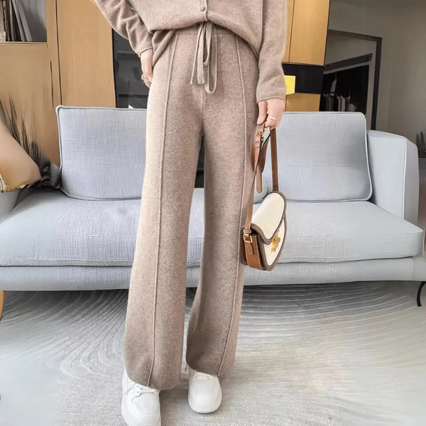 Women's high-waisted knit wide-leg pants