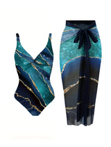 Tropical Print Two-Piece Swimsuit & Sarong Set